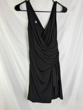Boston Proper Black Draped Ruched Cocktail Dress Grecian Sleeveless Stretch Sz 0